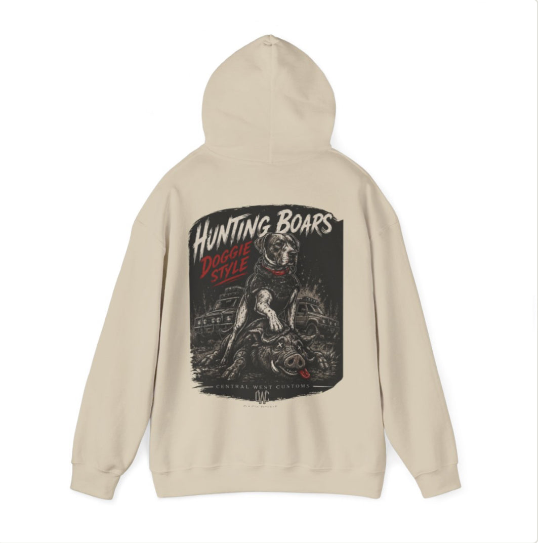 “Hunting Boars – Doggie Style” Custom hoodie Edition 🐗🐶