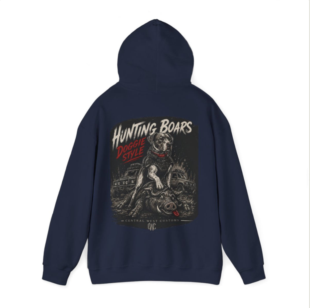 “Hunting Boars – Doggie Style” Custom hoodie Edition 🐗🐶