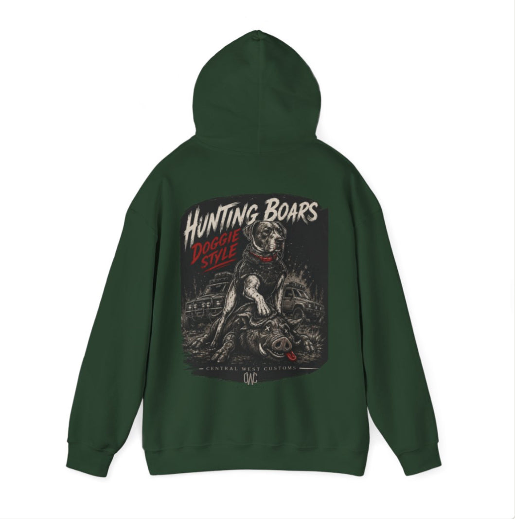 “Hunting Boars – Doggie Style” Custom hoodie Edition 🐗🐶